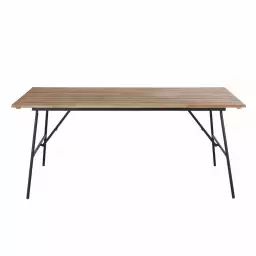 Table de jardin pliante en bois d’acacia et acier noir 6 personnes L180