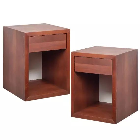 Lot de 2 tables de chevet avec tiroir en hêtre et noyer