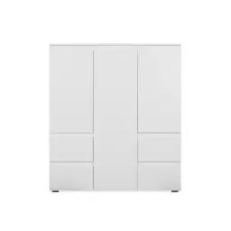 Buffet haut 3 portes, 4 tiroirs et 5 étagères – L116 cm – Blanc