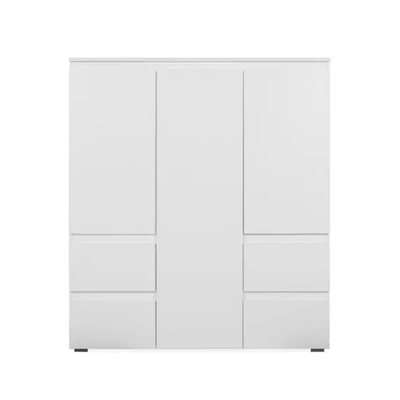 Buffet haut 3 portes, 4 tiroirs et 5 étagères – L116 cm – Blanc