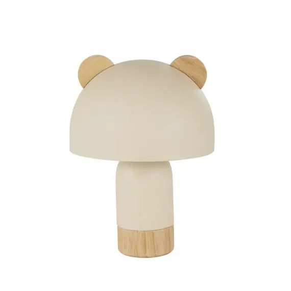 Mini lampe à poser métal beige avec oreilles en bois d&rsquo;hévéa