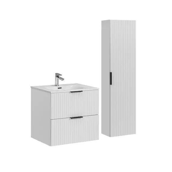 Ensemble meuble simple vasque encastrée 60cm et colonne blanc