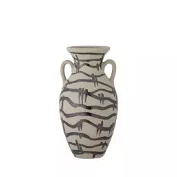 Vase en grès céramique D16cm blanc / noir