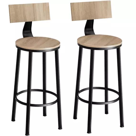 2 tabourets de bar bois clair industriel – chêne sonoma