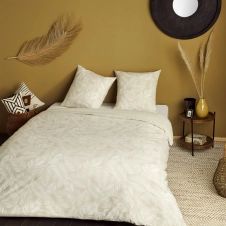 Parure de lit en coton lavé écru et beige imprimé 240×260
