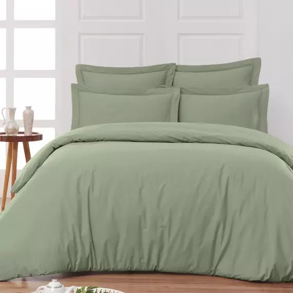 Housse de couette en percale coton  sauge 140×200 cm