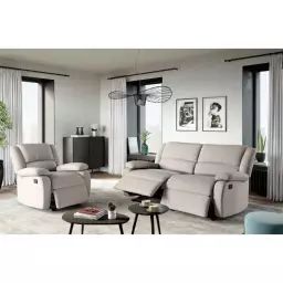 Canapé relax manuel 3 places avec 2 assises XXL DETENTE en tissu – Beige – Usinestreet