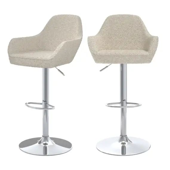 Chaise de bar effet laine bouclette blanc cassé 63/83 cm (lot de 2)