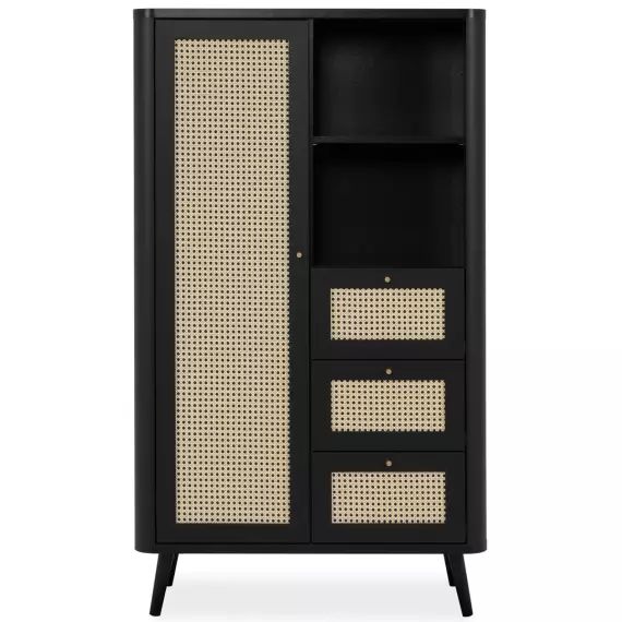 Buffet haut cannage et effet bois noir 81 cm