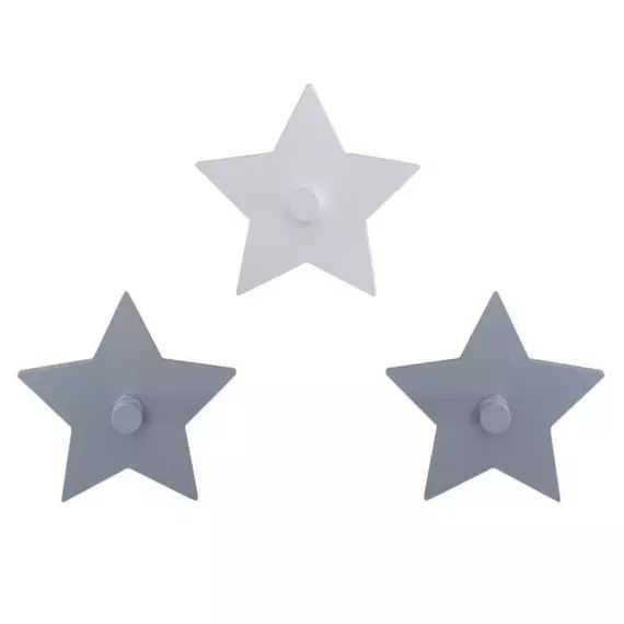 Crochet mural ‘Little Stars’ – ROBA – Forme d’étoile – Patère Bébé – 3 pièces gris