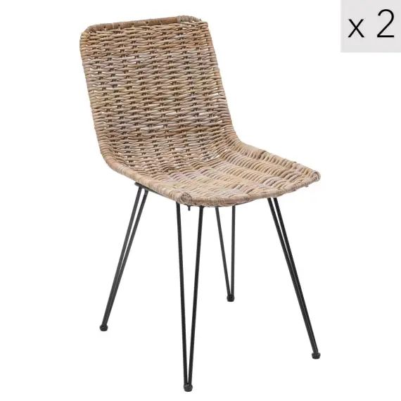 Lot de 2 chaises en métal et fibres naturelles