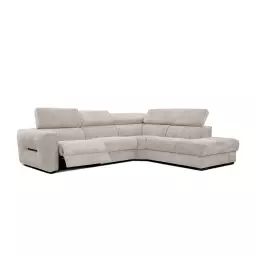 Canapé d’angle droit 5 places avec relax électrique tissu beige