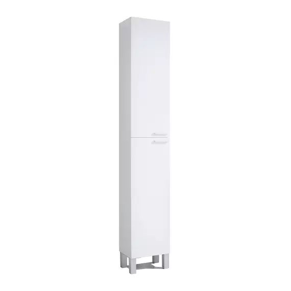 Colonne de salle de bain 2 portes effet bois blanc brillant