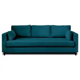 Canapé droit convertible 3 places en velours bleu canard