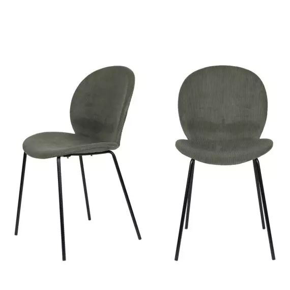 Bonnet – Lot de 2 chaises en velours côtelé et métal – Couleur – Vert