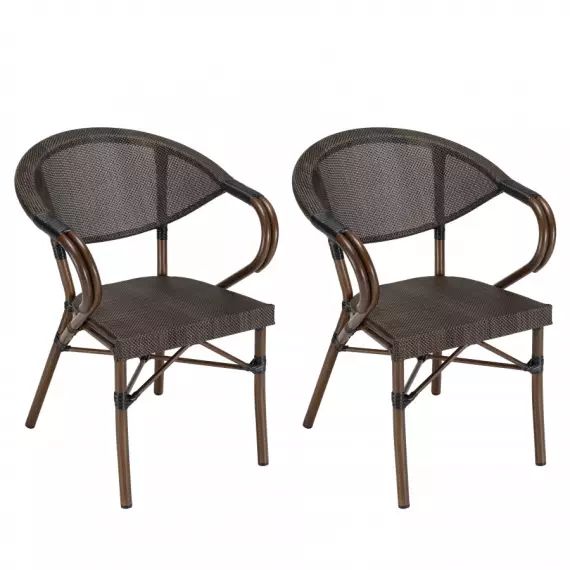 Lot de 2 chaises de jardin bistrot en acier textilène marron