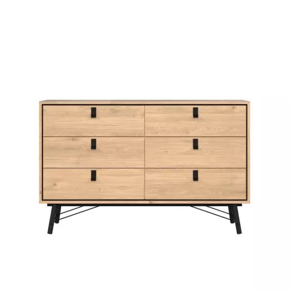 Commode 2×3 tiroirs BORGEN imitation chêne L.150 cm