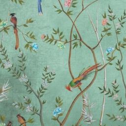 Papier peint panoramique moderne PANORAMA birds vinyl vert menthe intissé l.424 x H.280