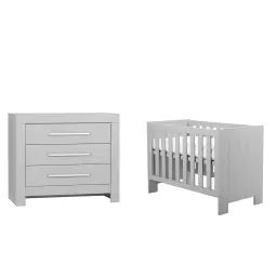 Chambre bébé : Duo – Lit bébé 60×120 commode gris