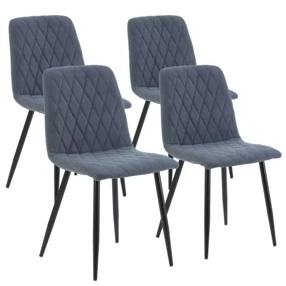 Pack 4 chaises recouvertes de tissu bleu