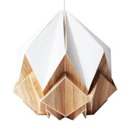Suspension origami en ecowood et papier blanc taille S
