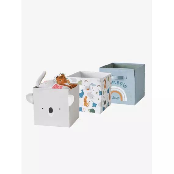 Lot de 3 bacs de rangement en tissu MINI ZOO bleu grisé