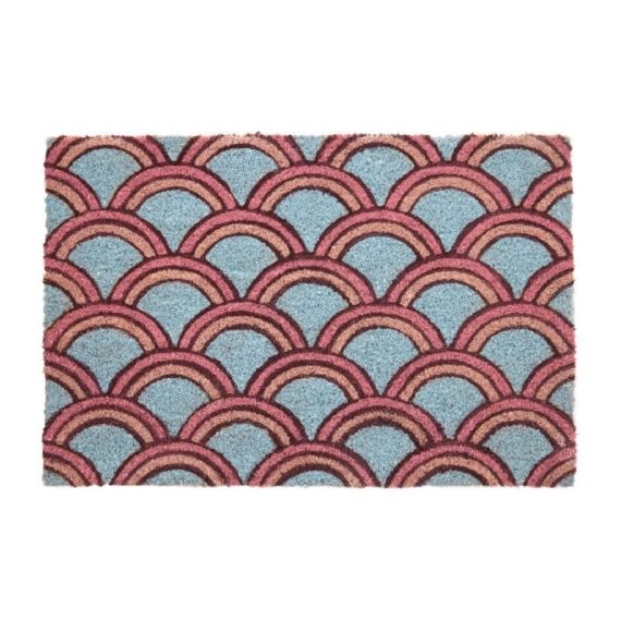 Paillasson coco motifs bleu et rose 60×40