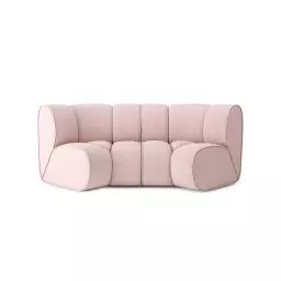 Canapé d’angle en velours côtelé 3 places rose poudré