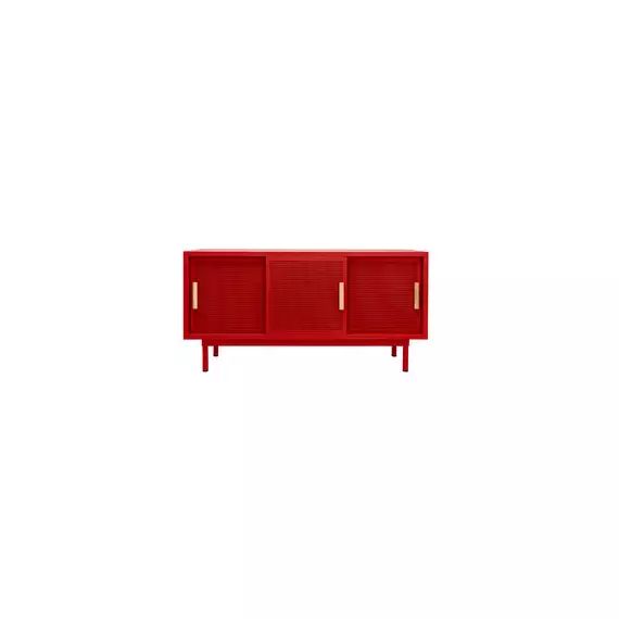 Buffet B perforé en Métal, Chêne – Couleur Rouge – 150 x 43 x 75 cm