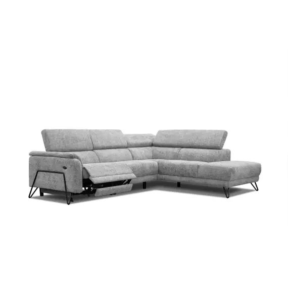 Canapé d’angle droit 5 places avec un relax électrique tissu gris