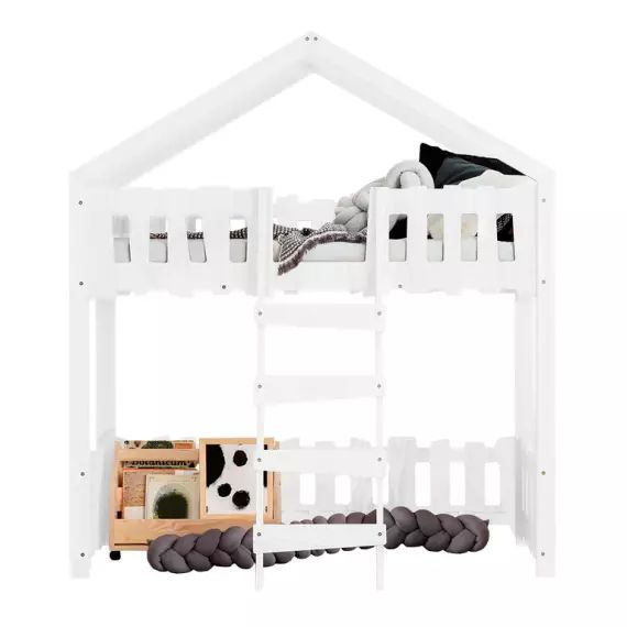 Lit cabane mi-hauteur 90×200 sommier inclus – Blanc