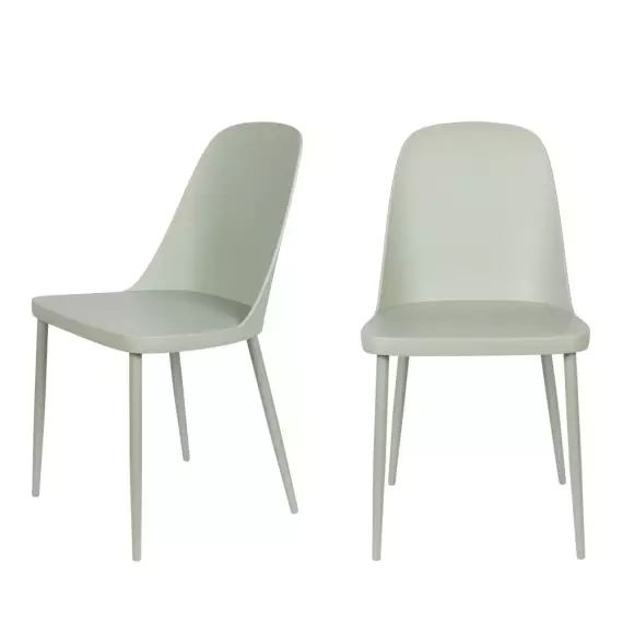 Pip – Lot de 2 chaises en résine et métal – Couleur – Vert d&rsquo;eau