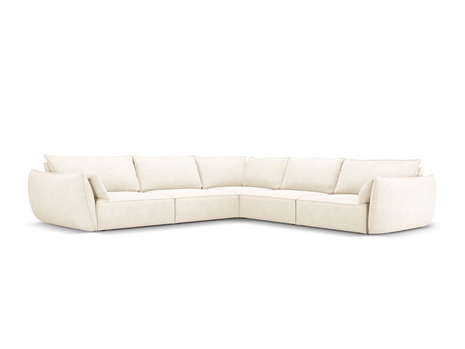 Canapé d’angle symétrique 7 places en tissu chenille beige clair