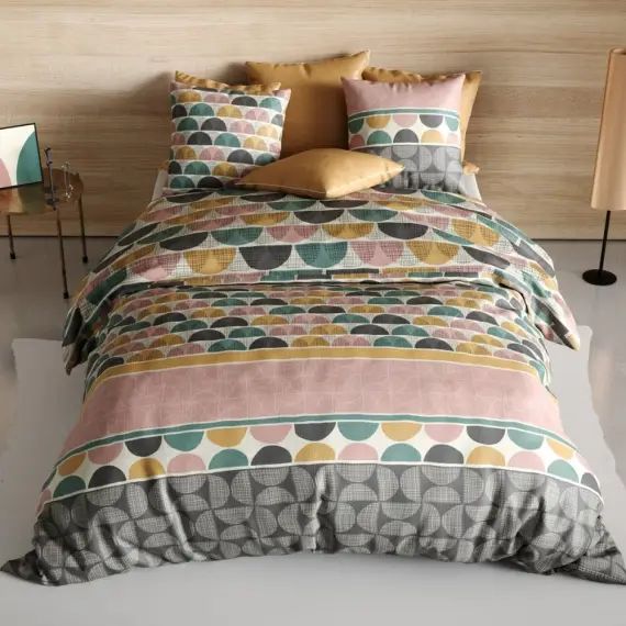 Parure housse de couette coton rose 220×240 cm