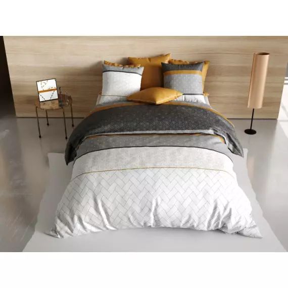 Parure housse de couette coton gris 140×200 cm