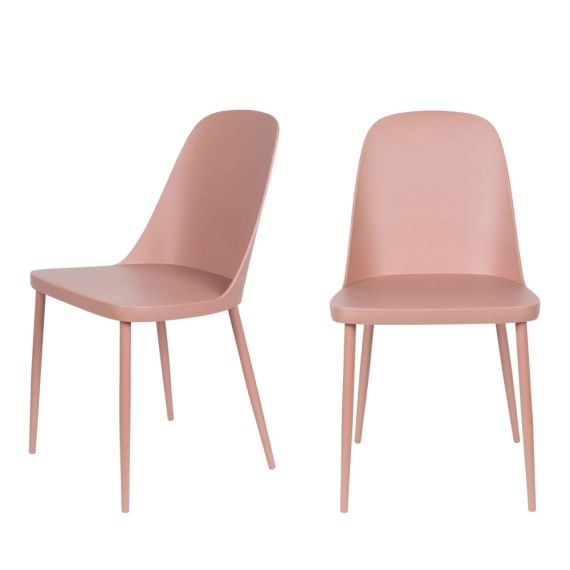 2 chaises en résine et métal rose