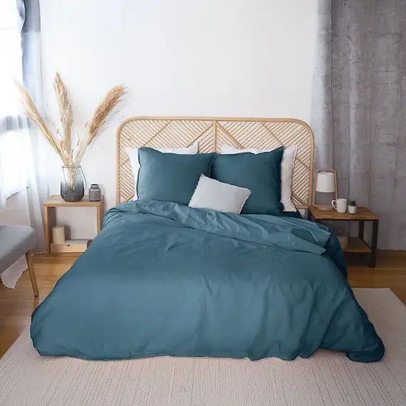 Parure housse de couette lin/coton bleu 240×260 cm