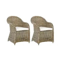 Lot de 2 chaises de jardin naturelles avec coussin