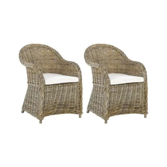 Lot de 2 chaises de jardin naturelles avec coussin
