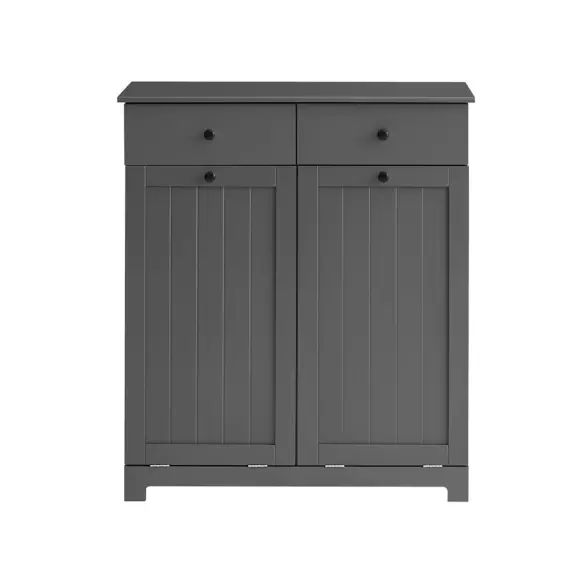 Armoire toilette effet bois gris avec 2 tiroirs et 2 paniers à linge