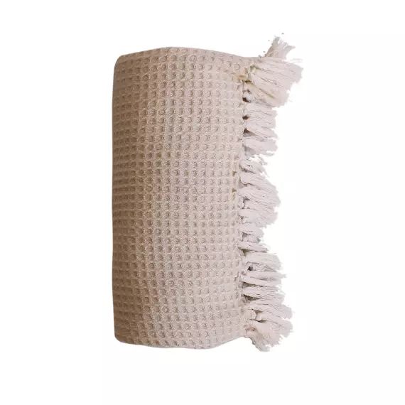 Plaid en coton recyclé gaufré ecru 150 x 125