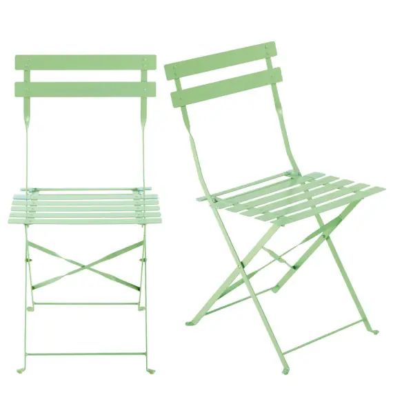 2 chaises pliantes de jardin en métal vert d&rsquo;eau Guinguette