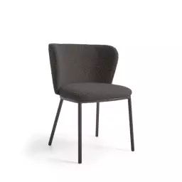 Ciselia – Lot de 2 chaises en tissu bouclette et métal – Couleur – Noir