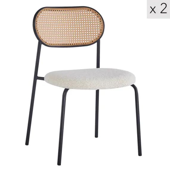 Lot de 2 chaises en métal et cannage avec assise bouclettes