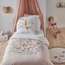 Parure de lit enfant en coton 57 fils imprimé rose 140x200cm