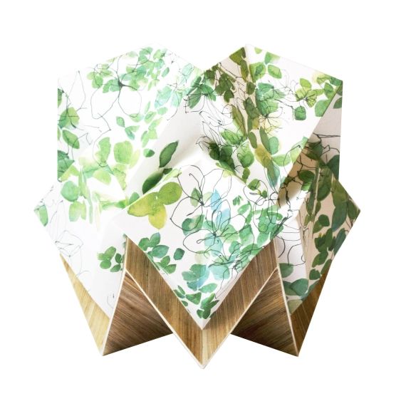 Lampe de table origami ecowood et papier printemps taille S
