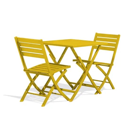 Ensemble repas de jardin 2 places en aluminium moutarde