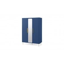 Ebro, armoire 3 portes avec miroir intégré, bleu et laiton