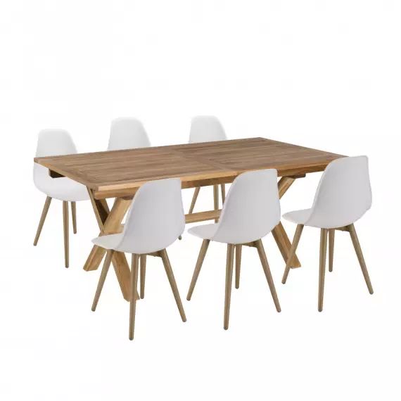 Salon de jardin 6 pers. 1 table rect. 180x100cm et 6 chaises blanches