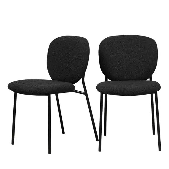 Dalby – Lot de 2 chaises en tissu bouclette et métal – Couleur – Noir